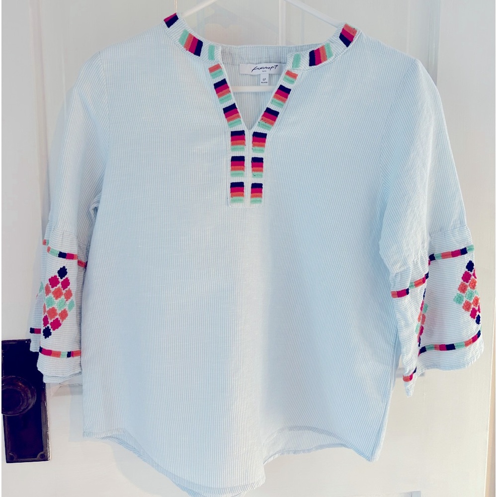 Preppy Foxtrot linen tunic 3/4 sleeve shirt
